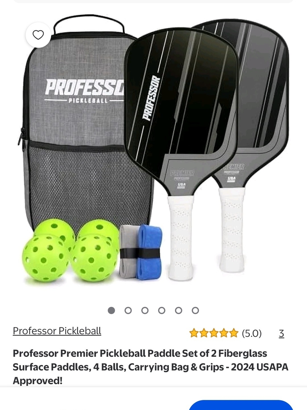 Professor Pickleball Premier Paddle Set in Black & White with Neon Green Balls